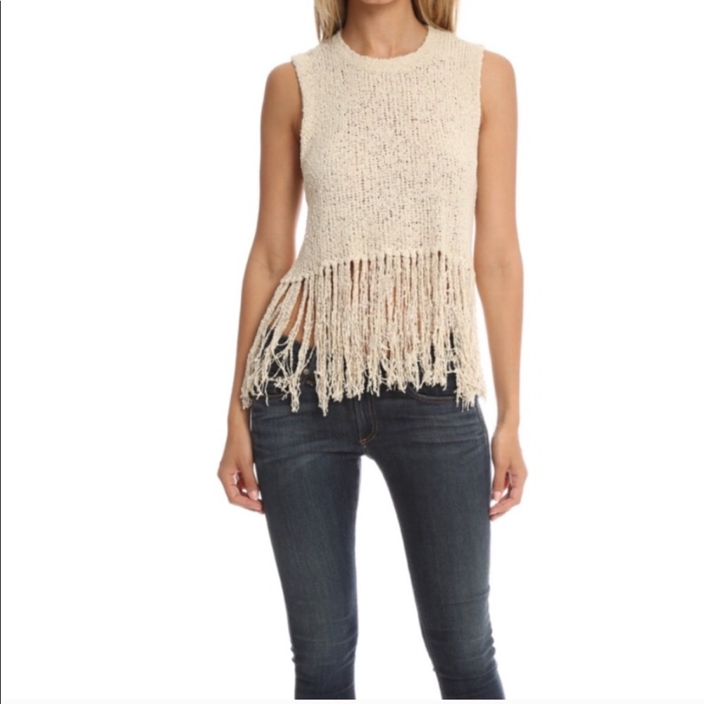 A.L.C Dylan Crop Fringe Knit Sleeveless Sweater
